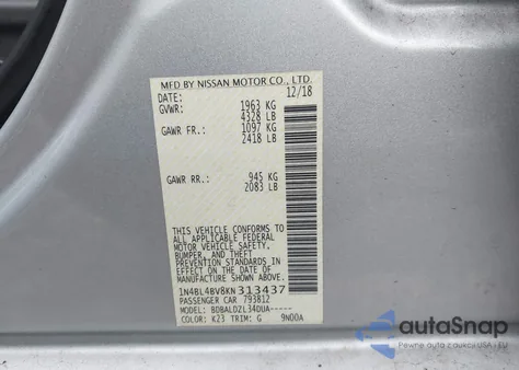 2019 Nissan Altima 2.5 S z USA, uszkodzony, nr VIN 1N4BL4BV8KN313437